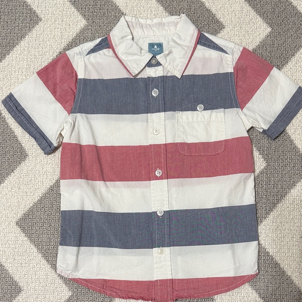 GAP Kids Button Down Shirt - Red, Blue, and White Stripes